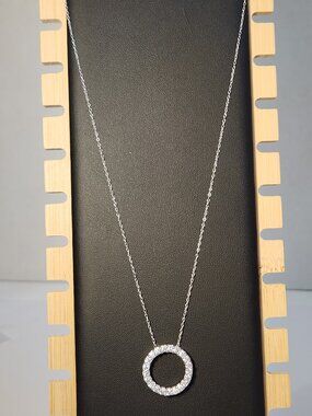 Stargate! 925 Solid Pavé Circle Eternity Halo Pendant Necklace 18" VTG